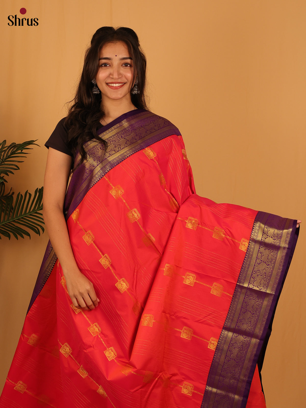 Red & Violet - Bangalori silk Saree - Shop on Shrus.com
