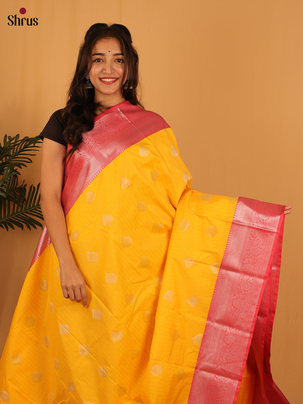 Yellow & Pink - Bangalori silk Saree - Shop on Shrus.com