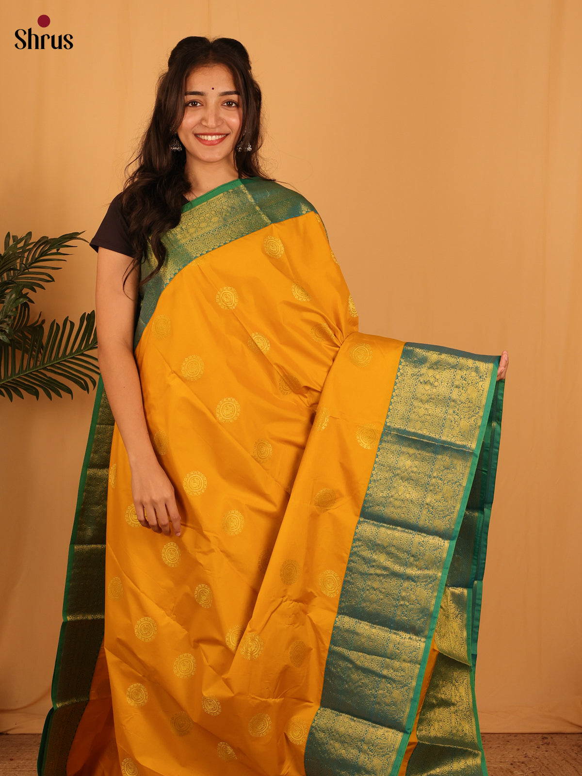 Mustard & Green- Bangalori silk Saree - Shop on Shrus.com