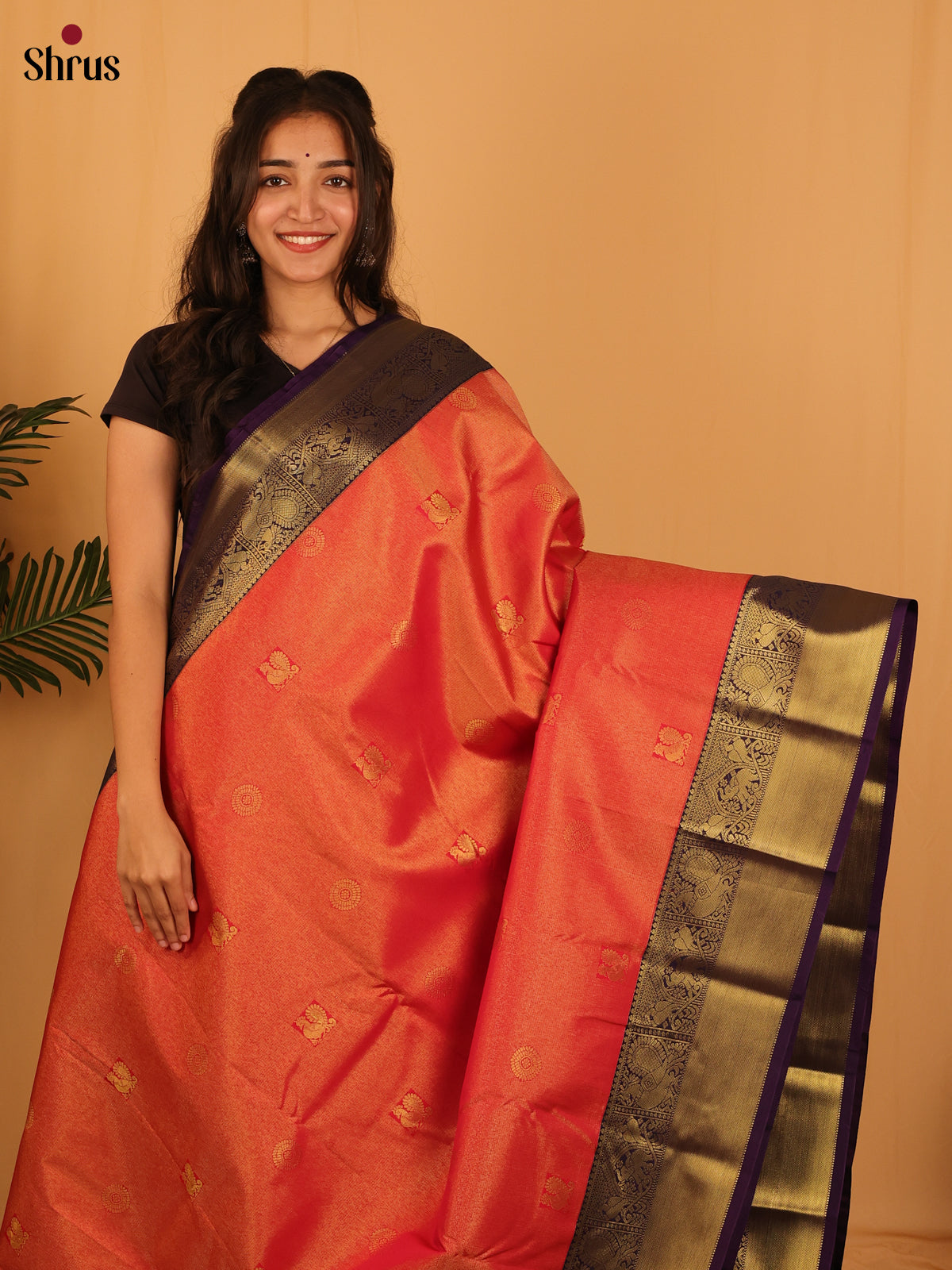 Orange & Violet - Bangalori silk Saree - Shop on Shrus.com