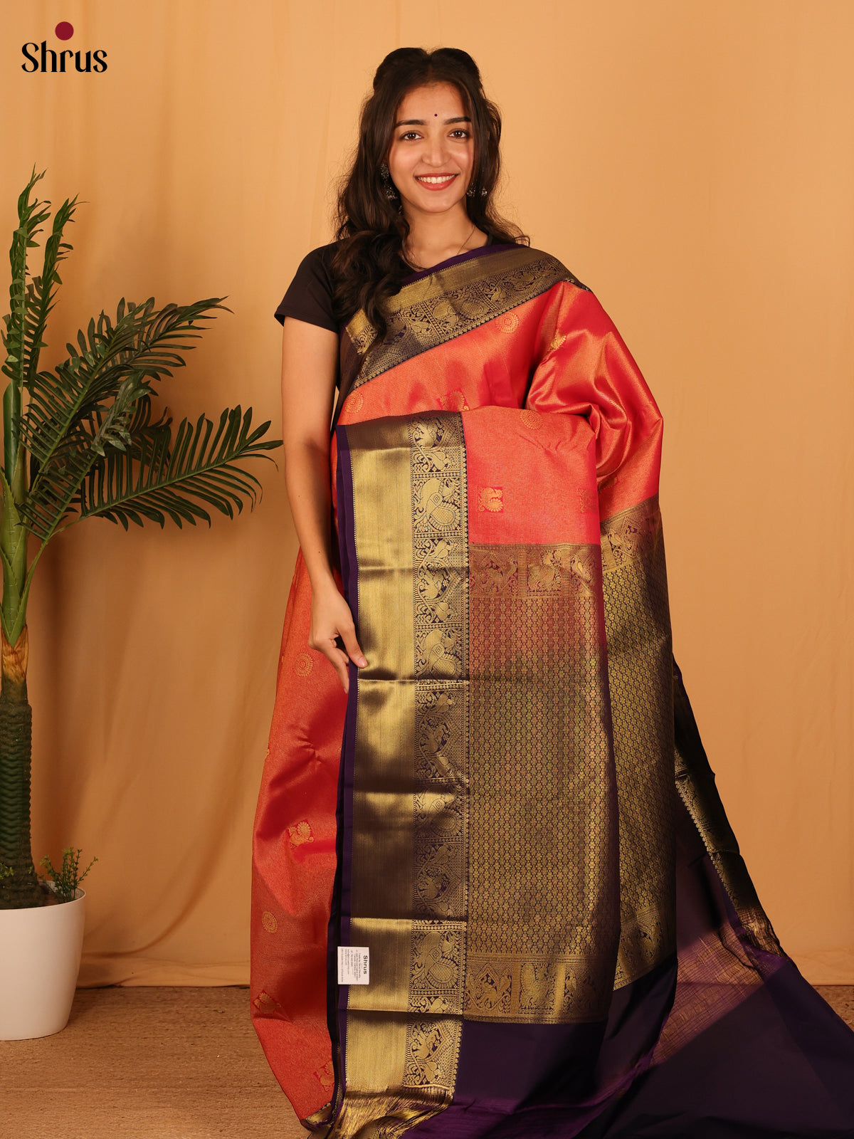 Orange & Violet - Bangalori silk Saree - Shop on Shrus.com