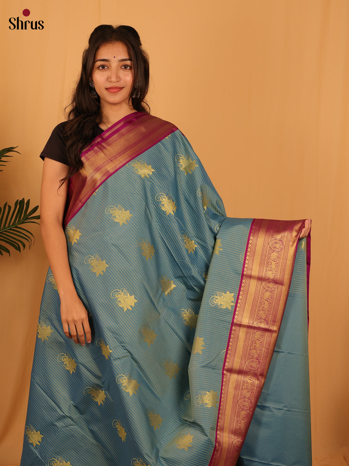 Blue & Purple - Bangalori silk Saree - Shop on Shrus.com