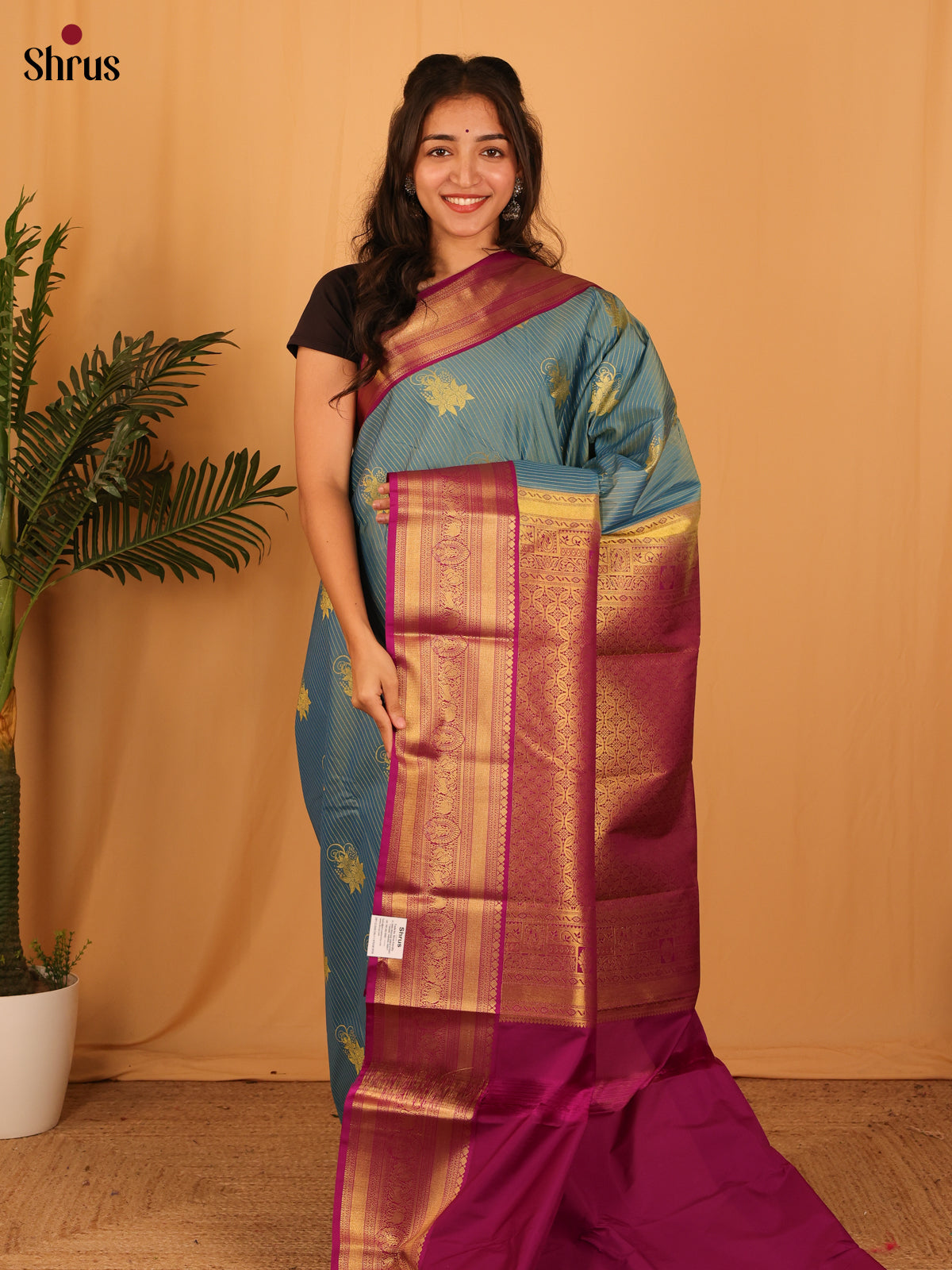 Blue & Purple - Bangalori silk Saree - Shop on Shrus.com