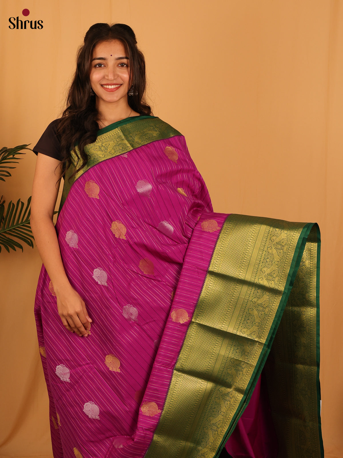 Majenta & Green- Bangalori silk Saree - Shop on Shrus.com