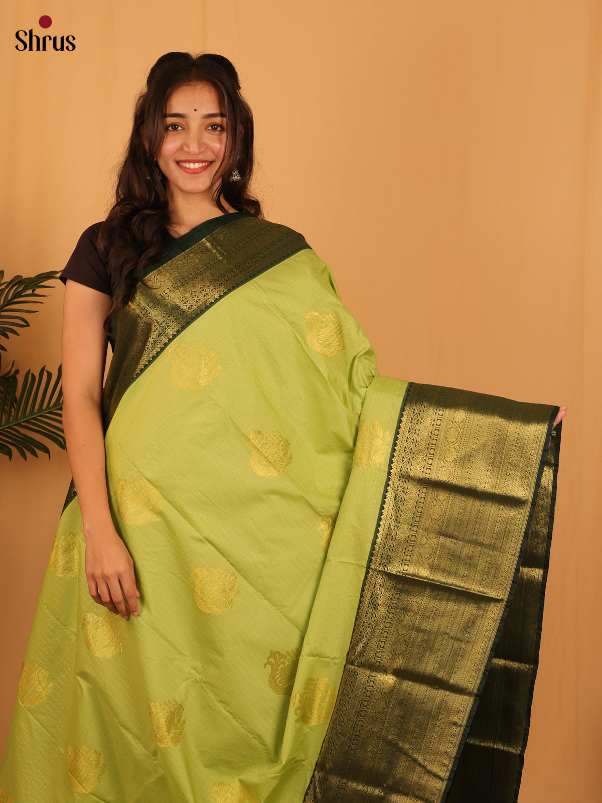 Lime Green & Green - Bangalori silk Saree - Shop on Shrus.com