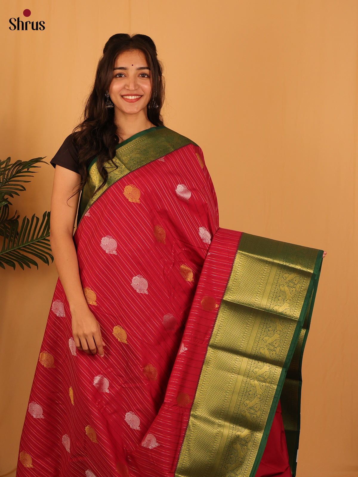 Maroon & Green - Bangalori silk Saree - Shop on Shrus.com