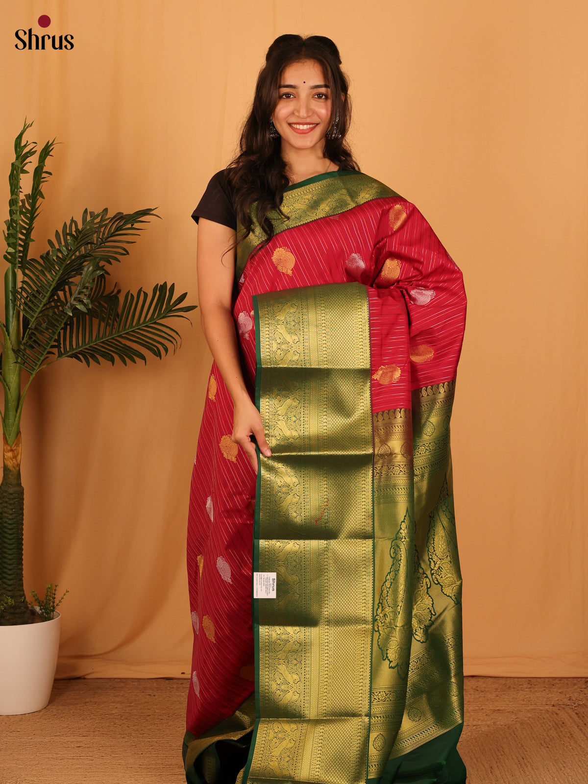 Maroon & Green - Bangalori silk Saree - Shop on Shrus.com