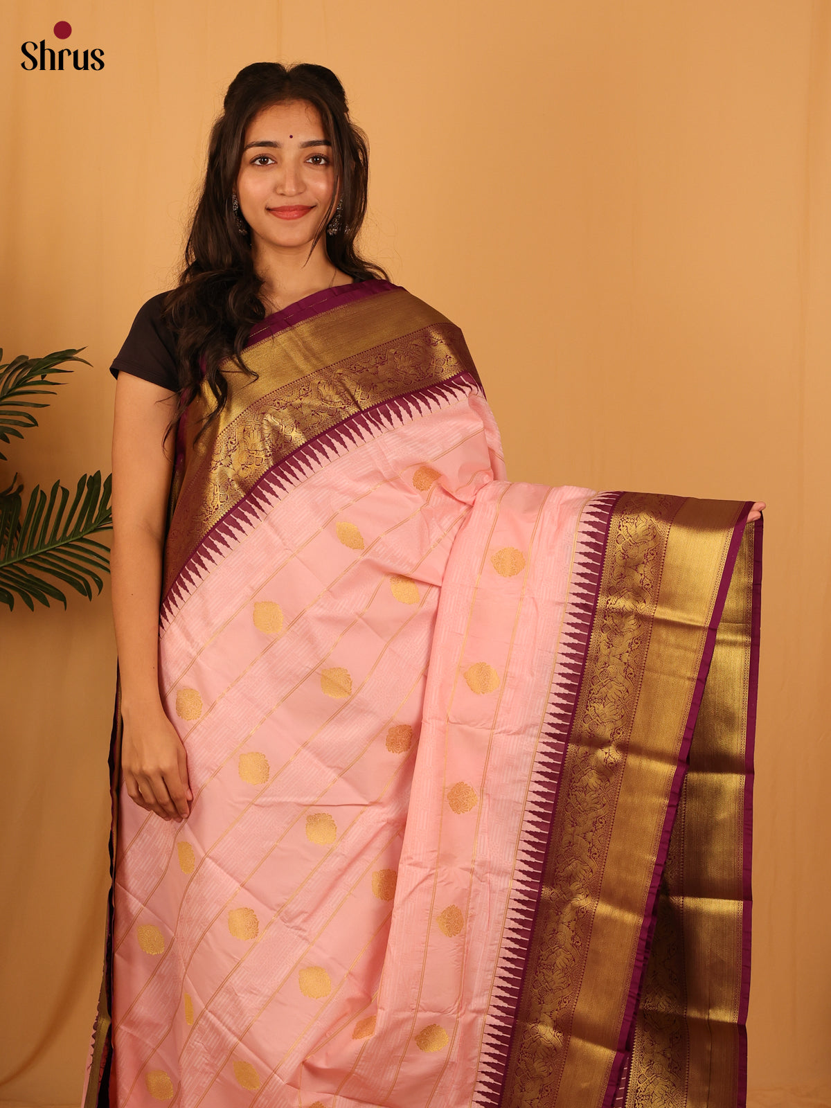 Pink & Purple - Bangalori silk Saree - Shop on Shrus.com