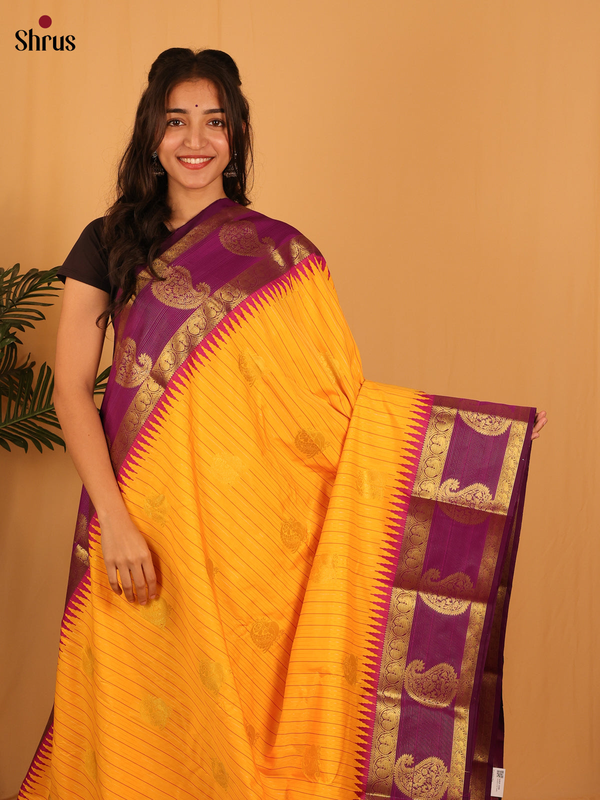 Mustard & Purple - Bangalori silk Saree - Shop on Shrus.com