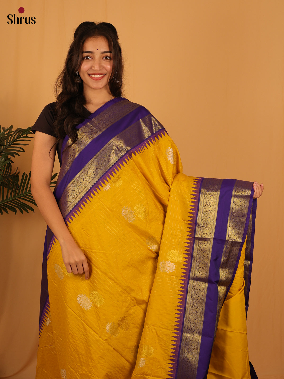 Mustard & Purple - Bangalori silk Saree - Shop on Shrus.com