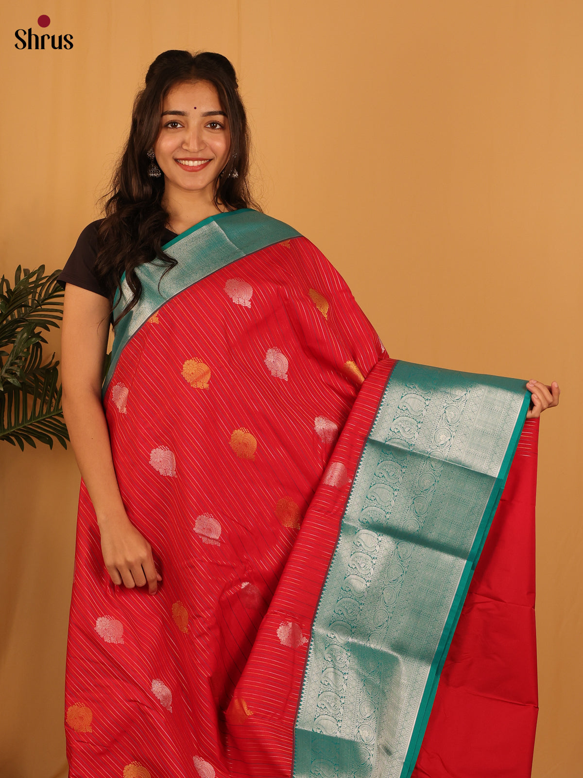 Red & Green - Bangalori silk Saree - Shop on Shrus.com
