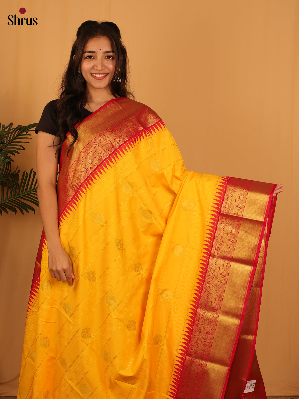 Yellow & Red - Bangalori silk Saree - Shop on Shrus.com