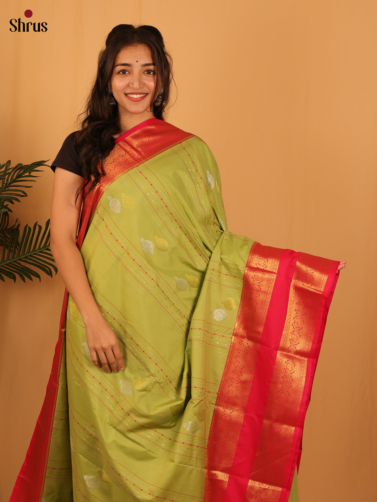 Green & Red - Bangalori silk Saree - Shop on Shrus.com