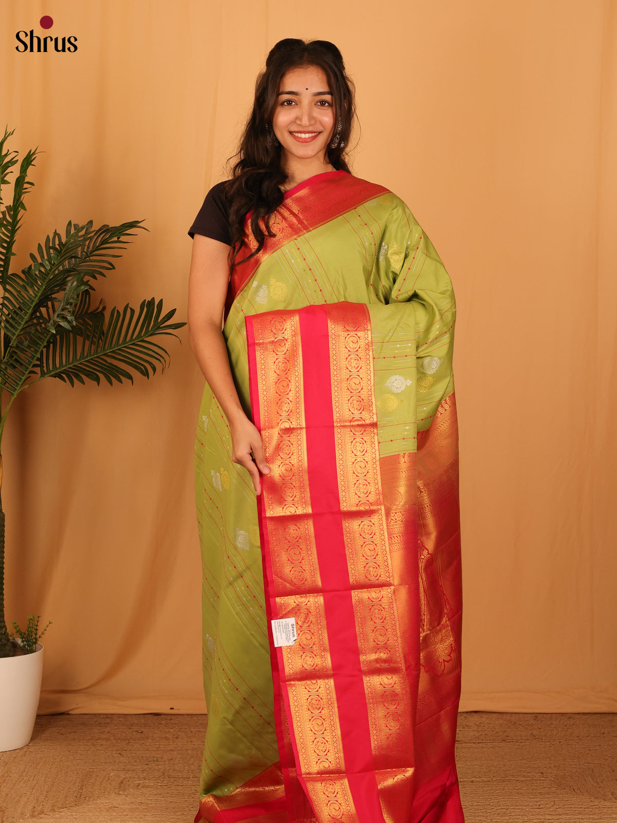 Green & Red - Bangalori silk Saree - Shop on Shrus.com