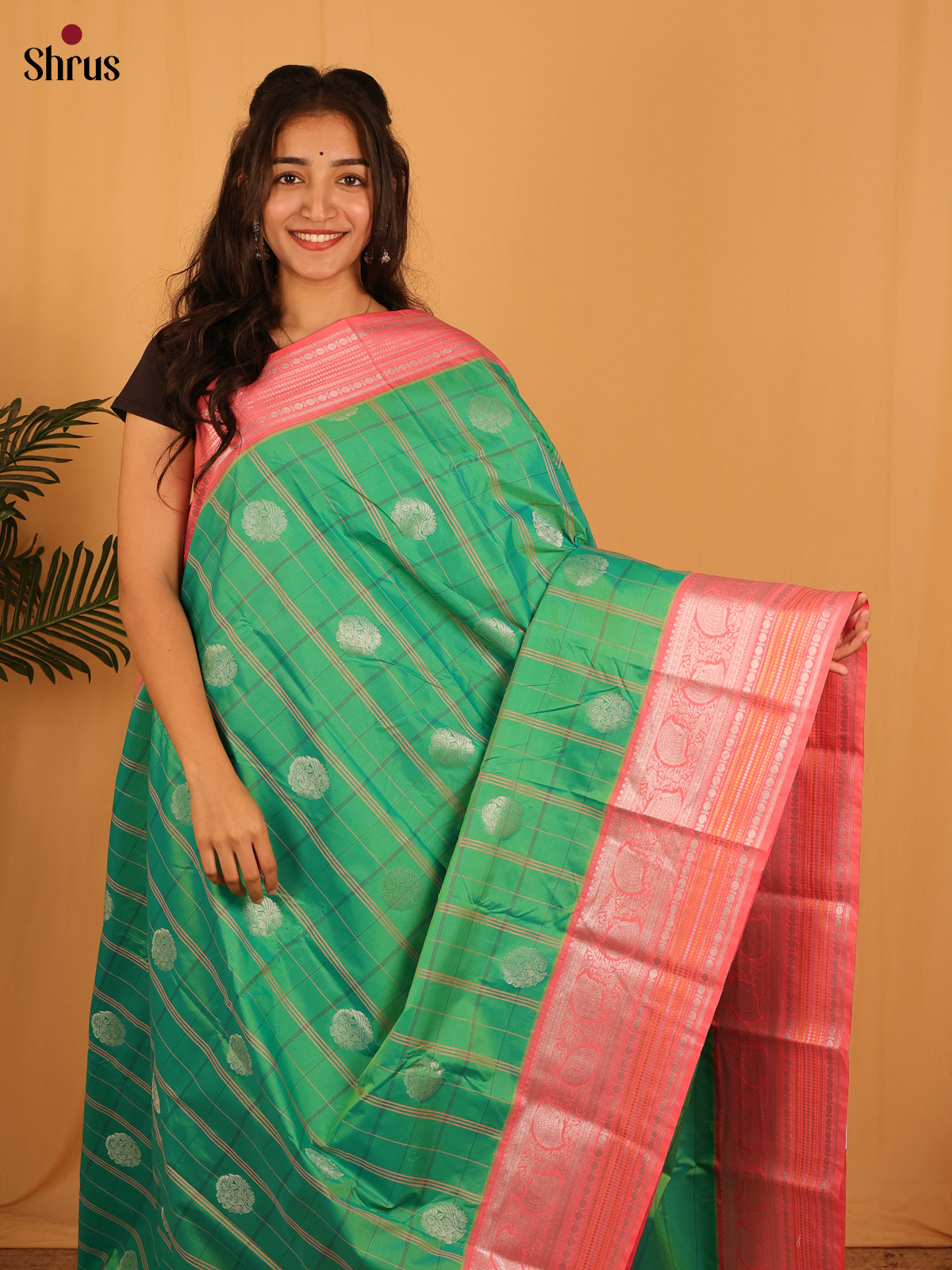 Green & Pink - Bangalori silk Saree - Shop on Shrus.com