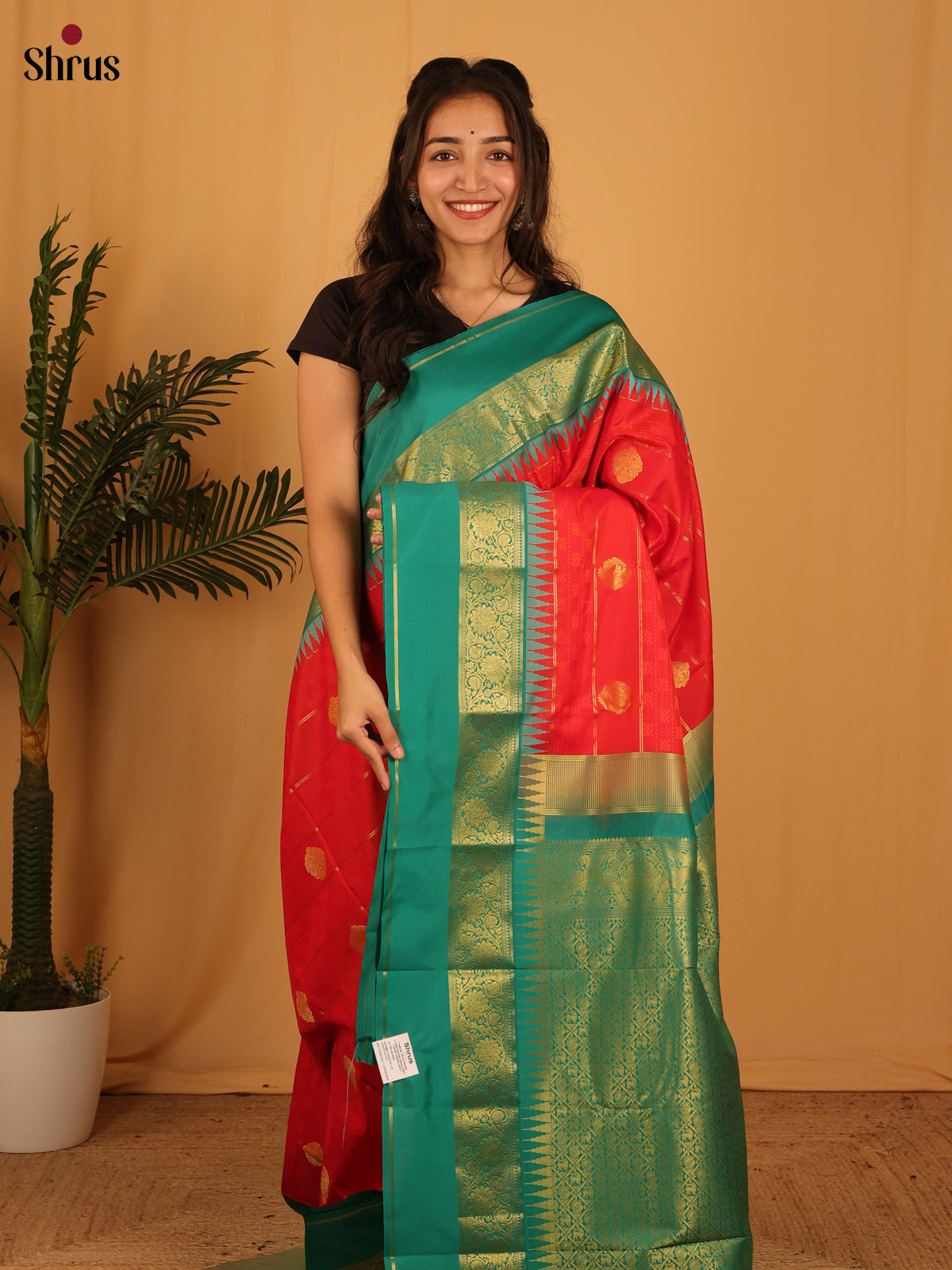 Red & Green - Bangalori silk Saree - Shop on Shrus.com