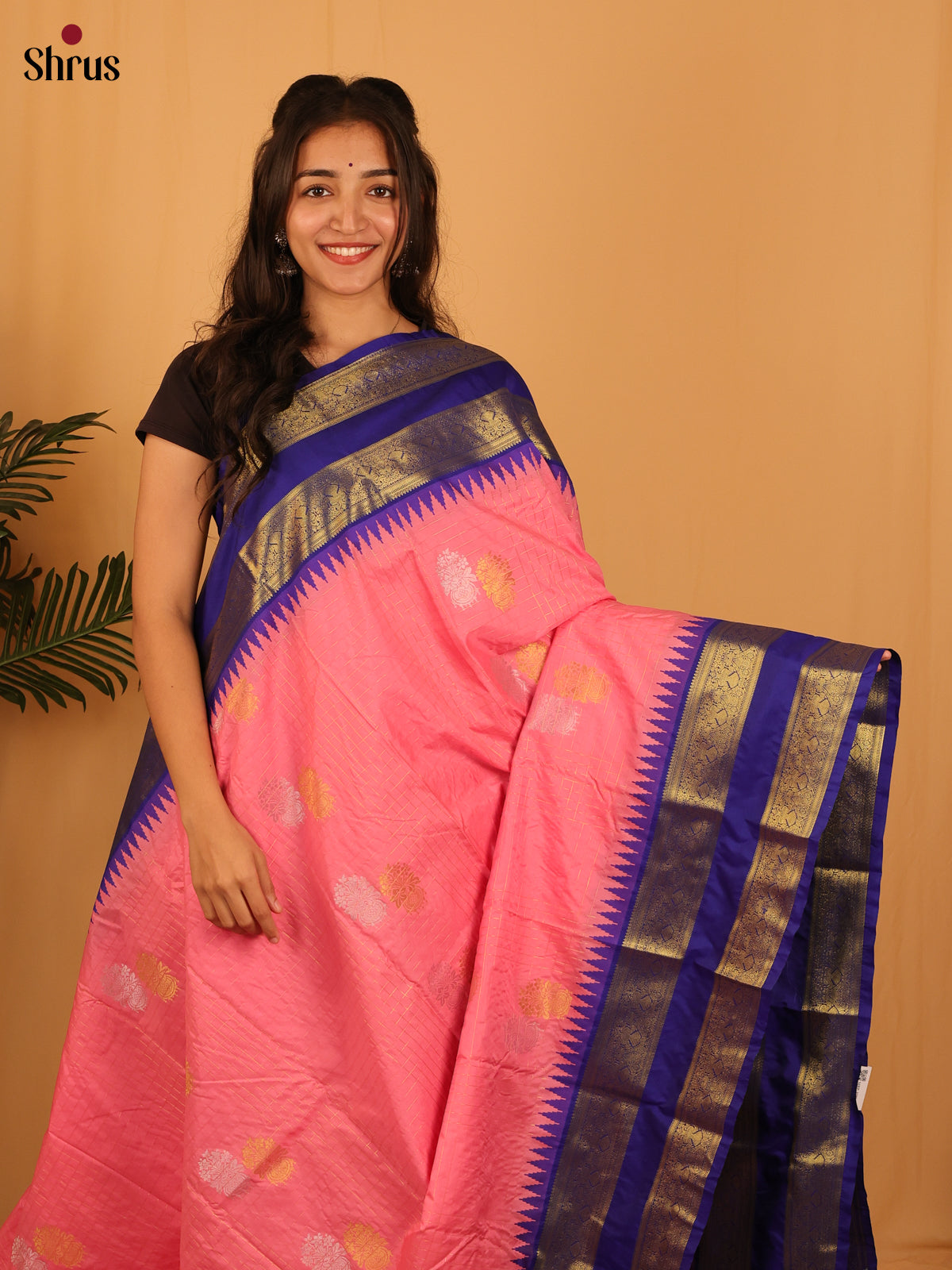 Pink & Blue - Bangalori silk Saree - Shop on Shrus.com
