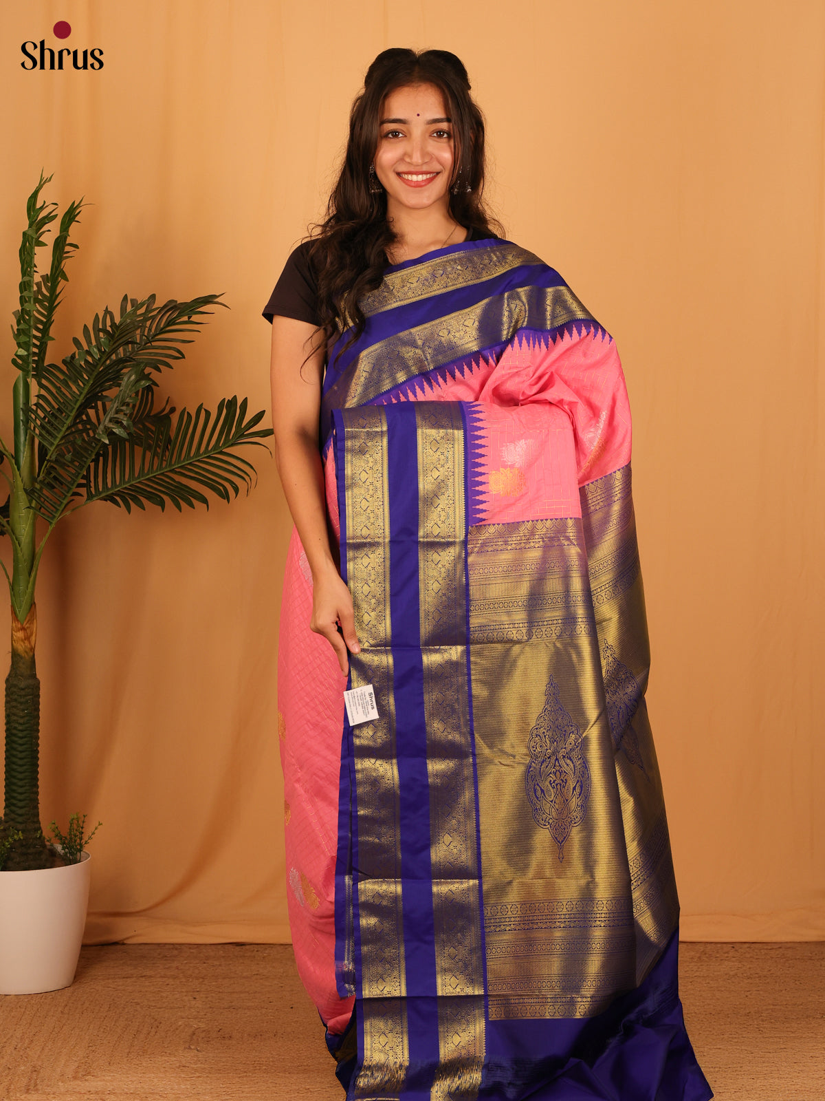 Pink & Blue - Bangalori silk Saree - Shop on Shrus.com