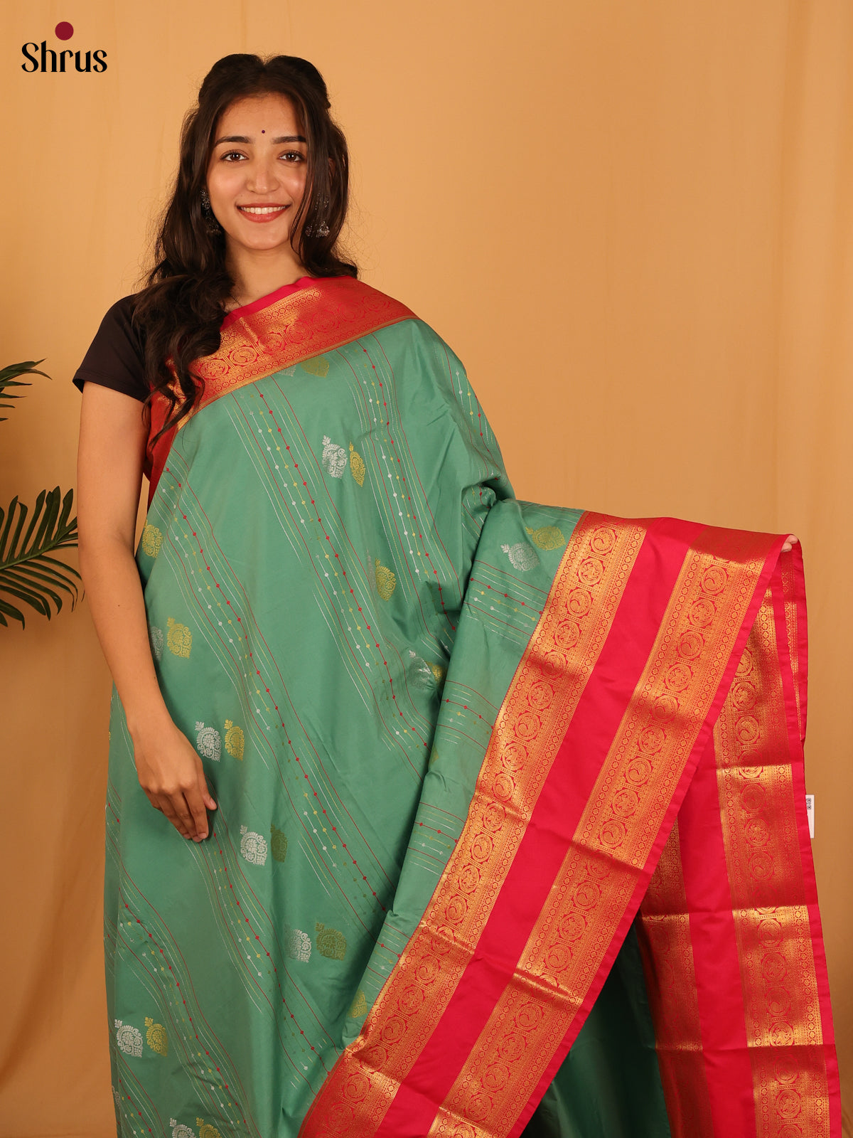 Green & Red - Bangalori silk Saree - Shop on Shrus.com