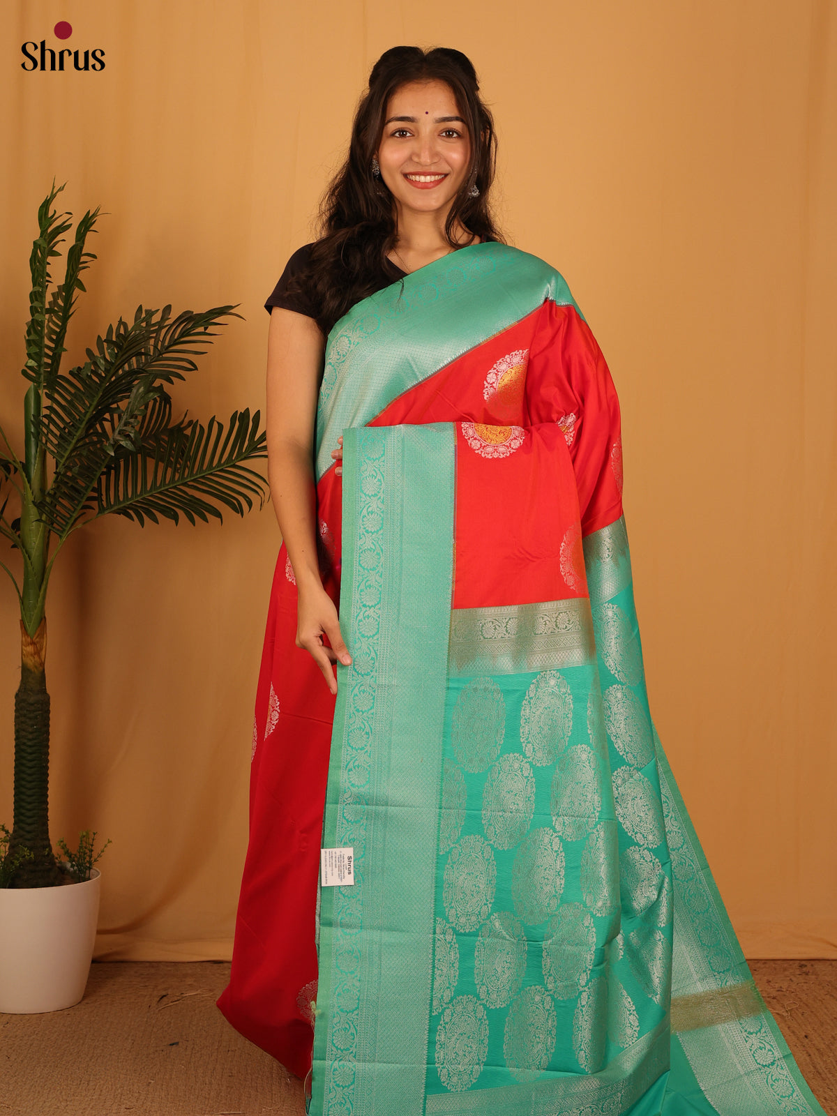 Red & Teal Green - Bangalori silk Saree - Shop on Shrus.com