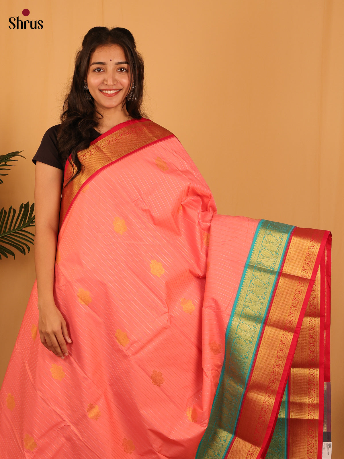 Pink & Teal - Bangalori silk Saree - Shop on Shrus.com