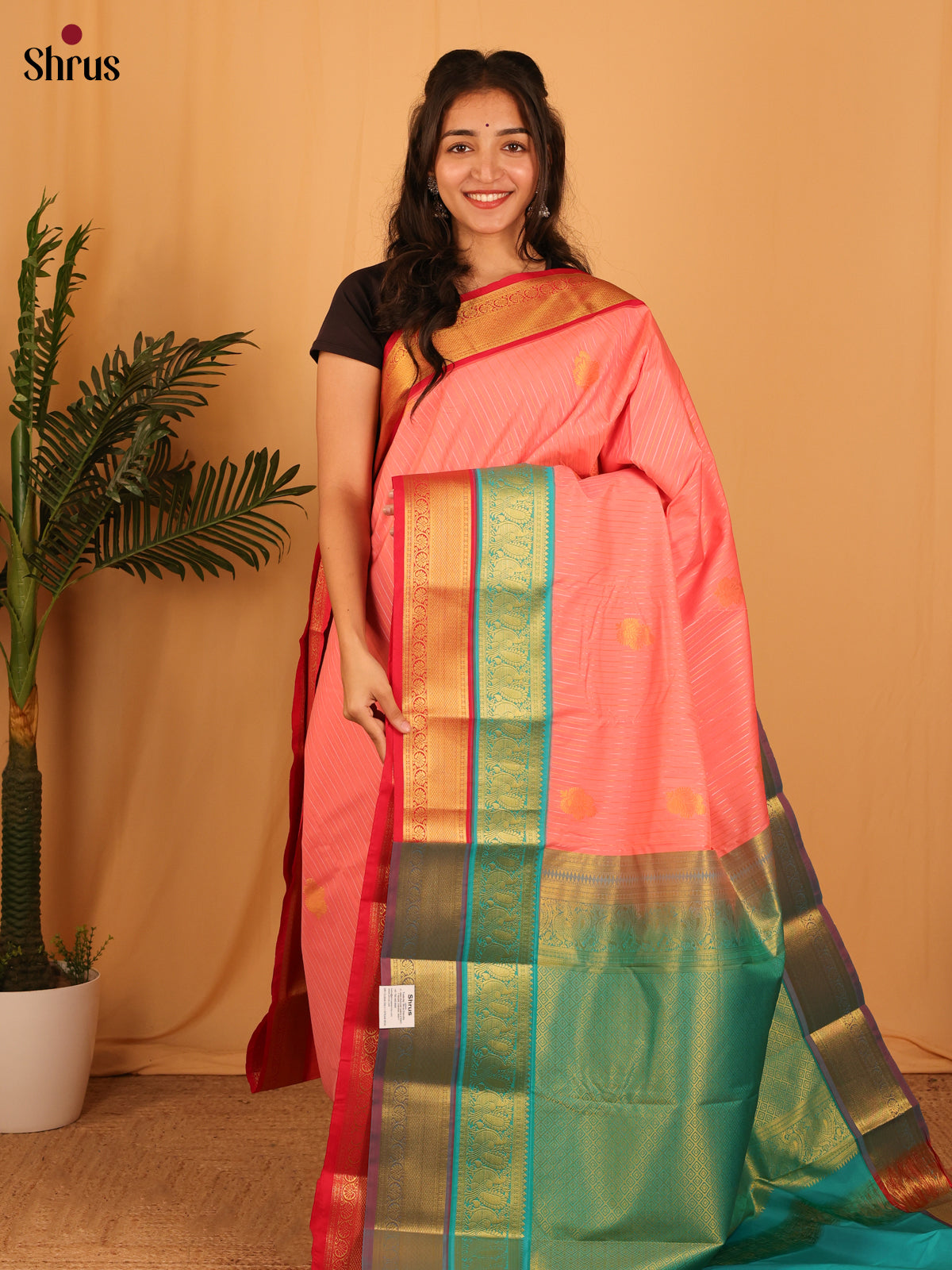 Pink & Teal - Bangalori silk Saree - Shop on Shrus.com