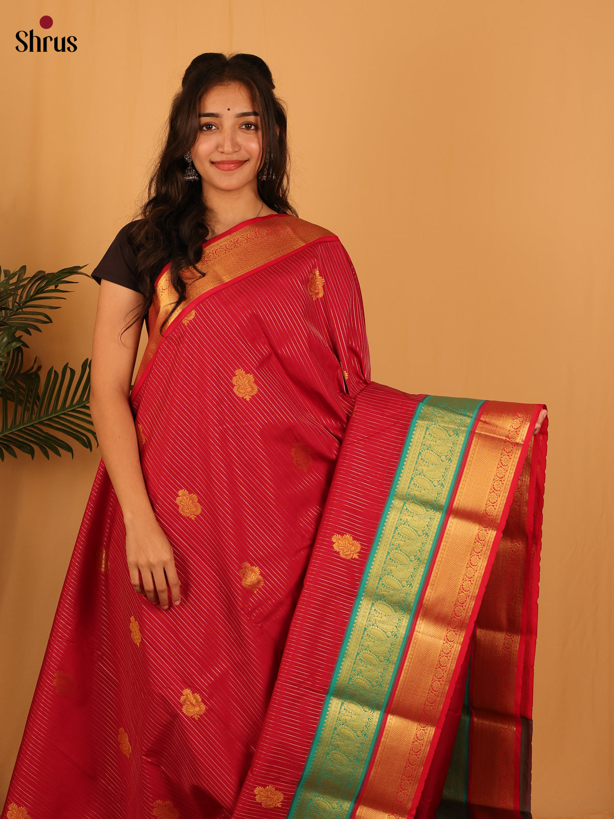Maroon & Green - Bangalori silk Saree - Shop on Shrus.com