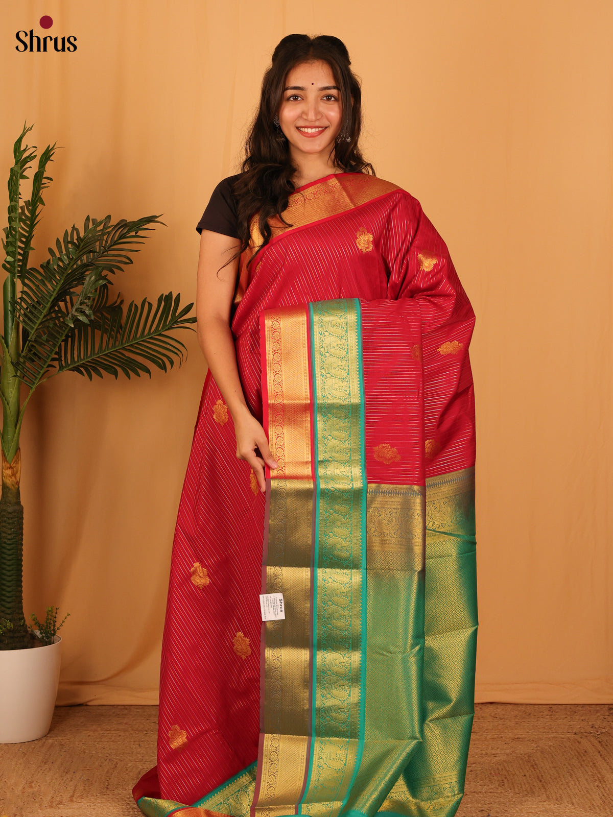 Maroon & Green - Bangalori silk Saree - Shop on Shrus.com