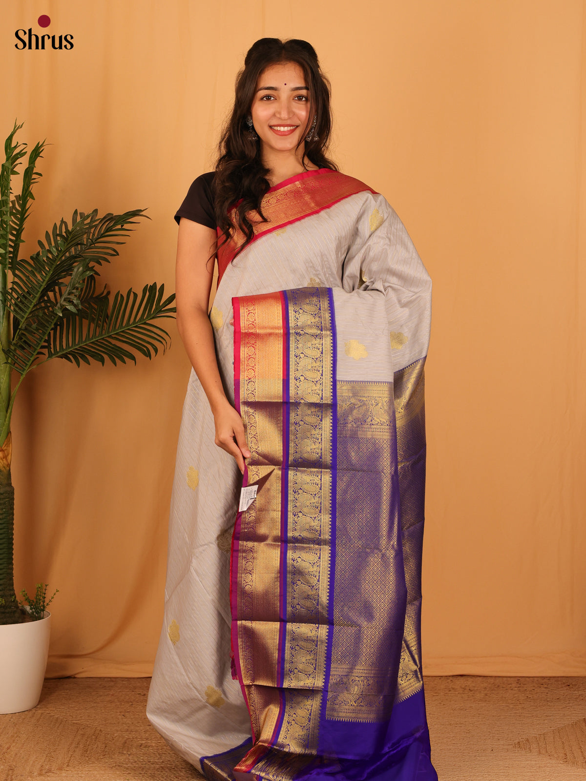 Grey & Blue - Bangalori silk Saree - Shop on Shrus.com