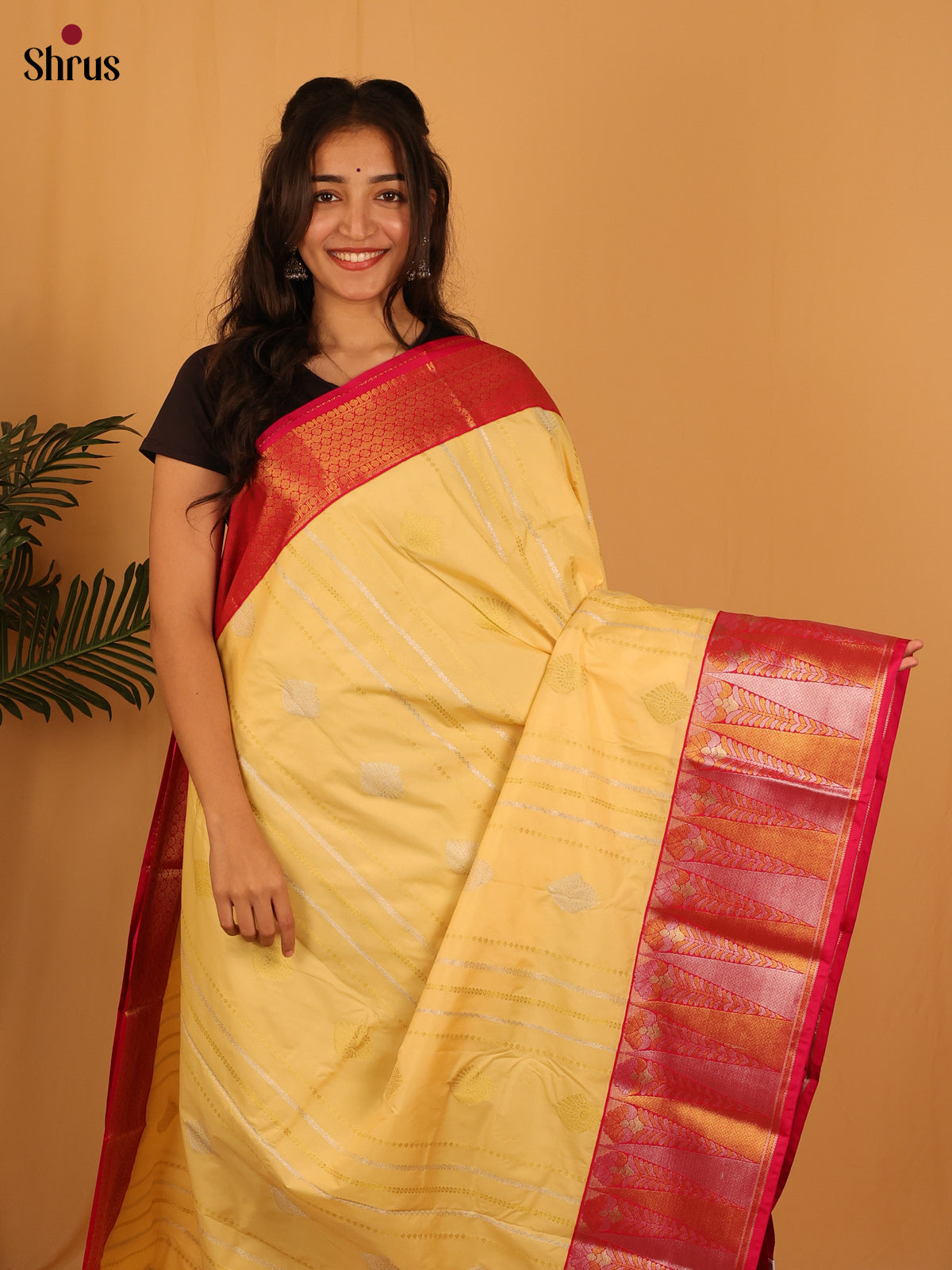 Lite Yellow & Red - Bangalori silk Saree - Shop on Shrus.com