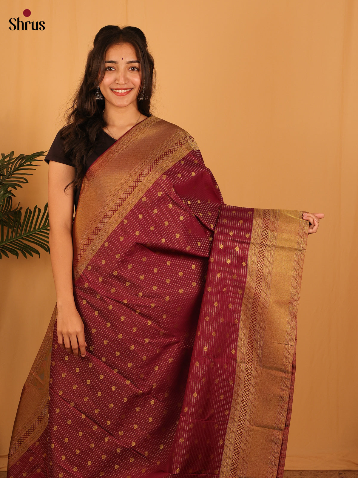 Maroon & Green - Bangalori silk Saree - Shop on Shrus.com