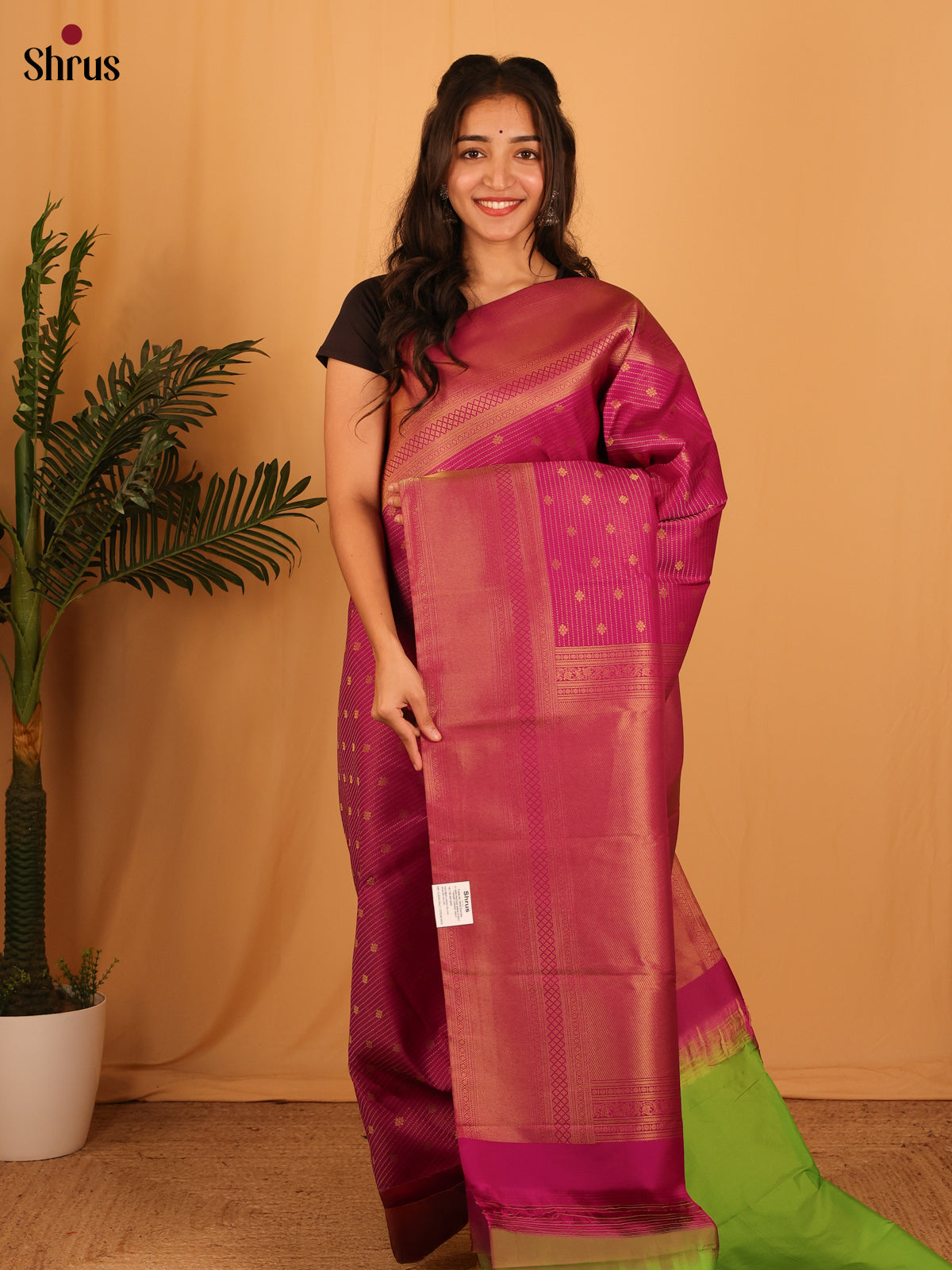 Maroon & Green- Bangalori silk Saree - Shop on Shrus.com