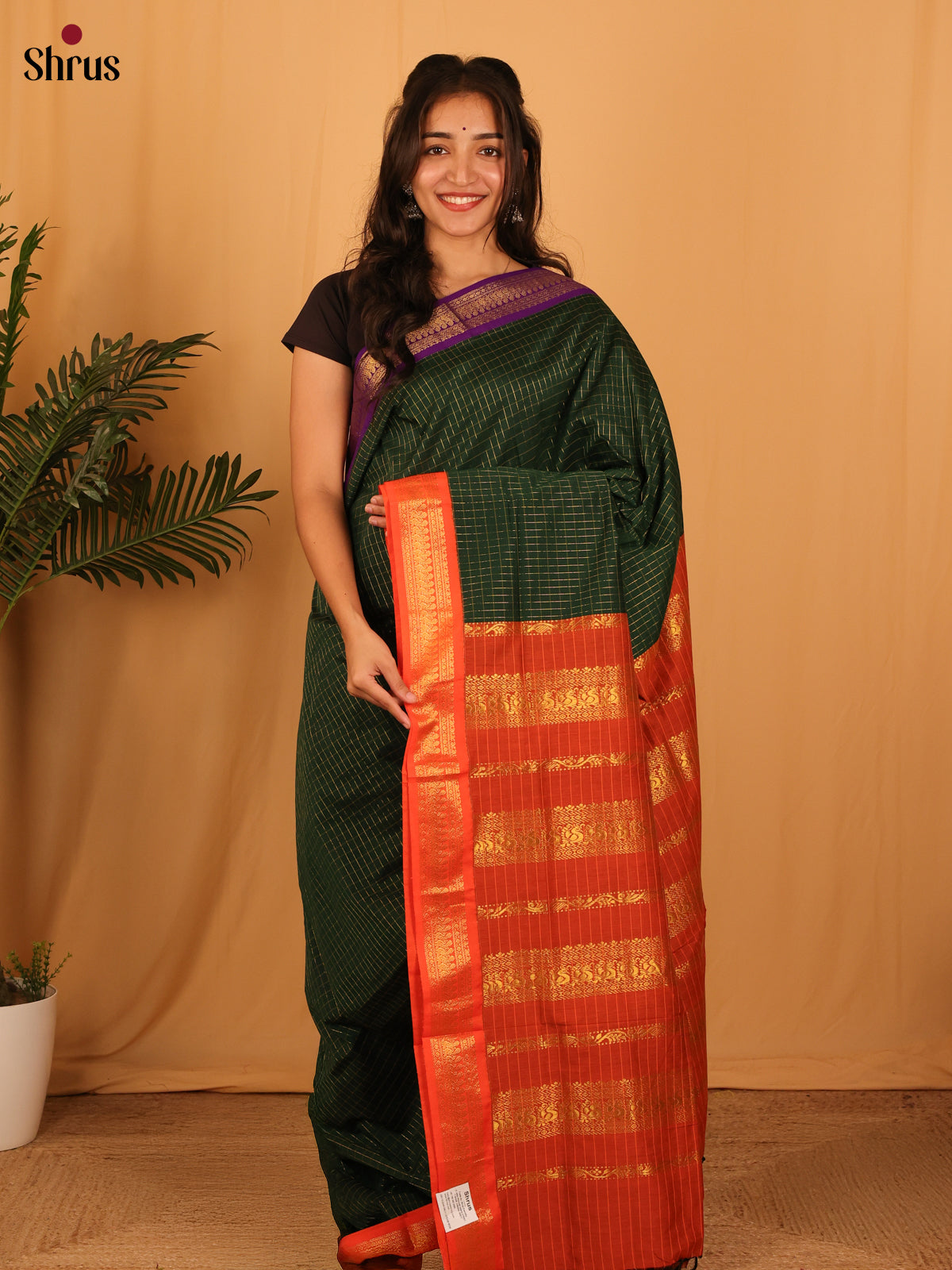 Green & Orange - Kalyani Cotton Saree - Shop on Shrus.com