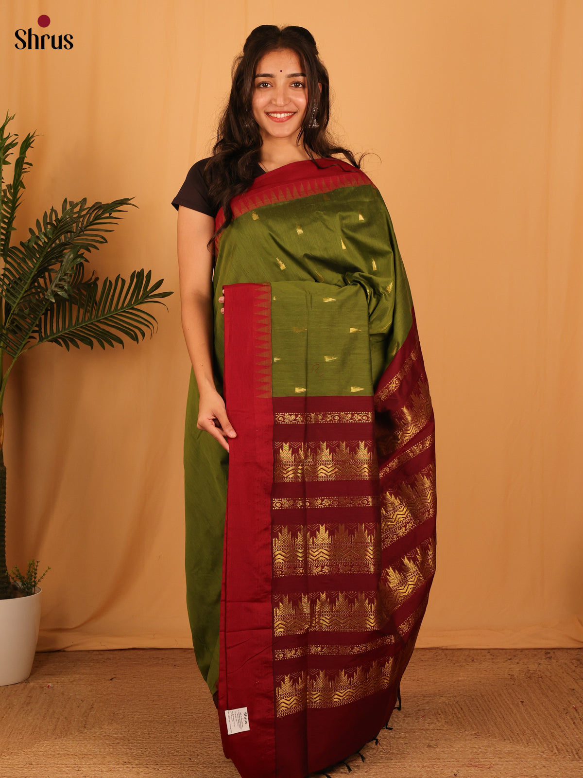 Green & Maroon - Kalyani Cotton Saree - Shop on Shrus.com