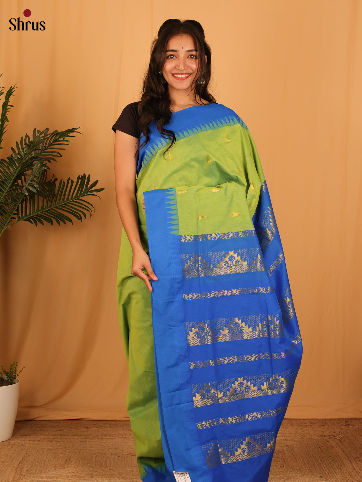 Lite Green & Blue - Kalyani Cotton Saree - Shop on Shrus.com