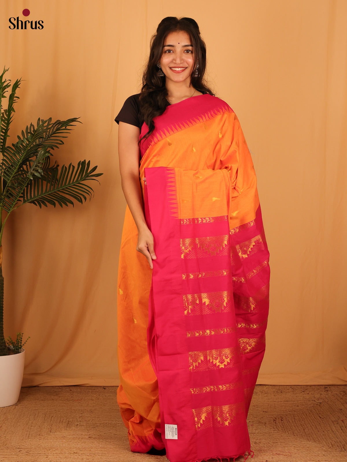 Orange & Pink - Kalyani Cotton Saree - Shop on Shrus.com