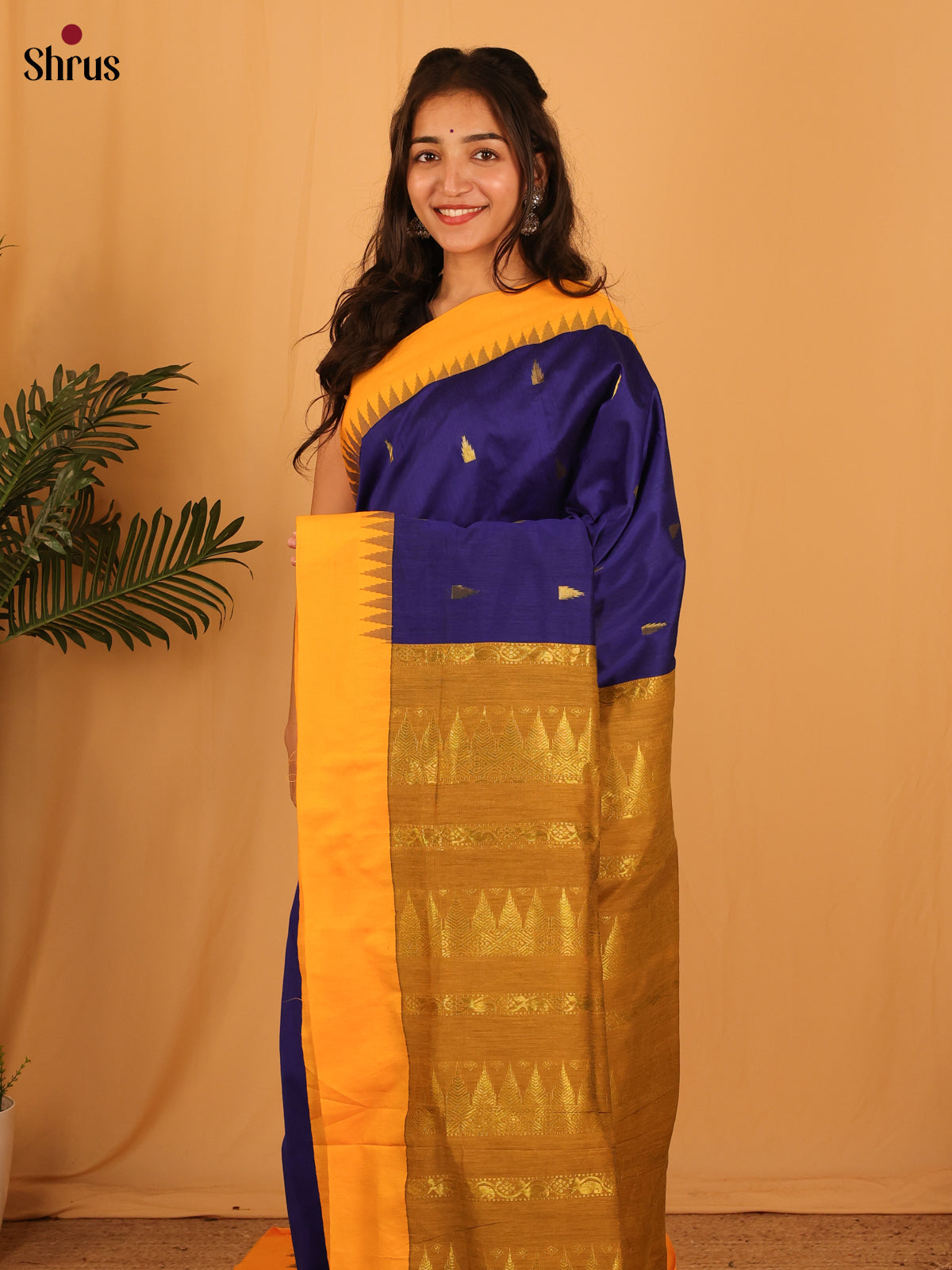 Violet & Mustard- Kalyani Cotton Saree - Shop on Shrus.com