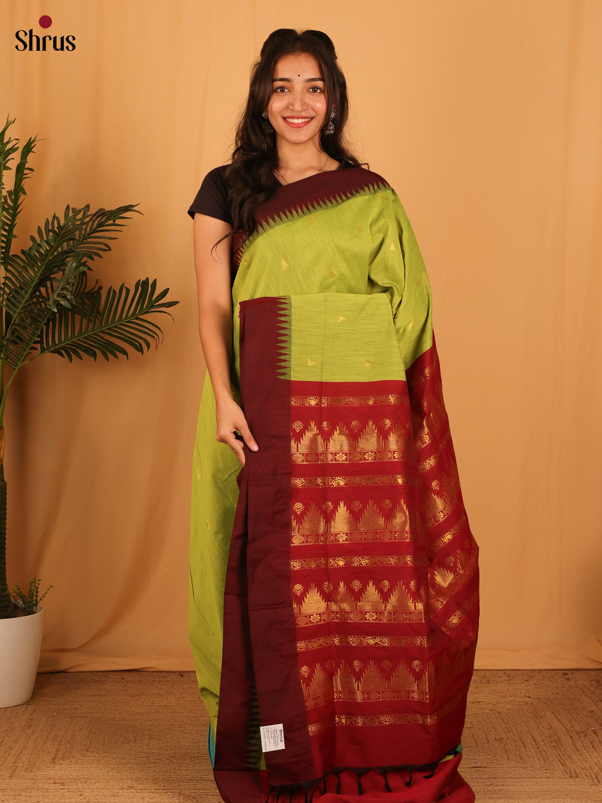 Green & Maroon - Kalyani Cotton Saree - Shop on Shrus.com