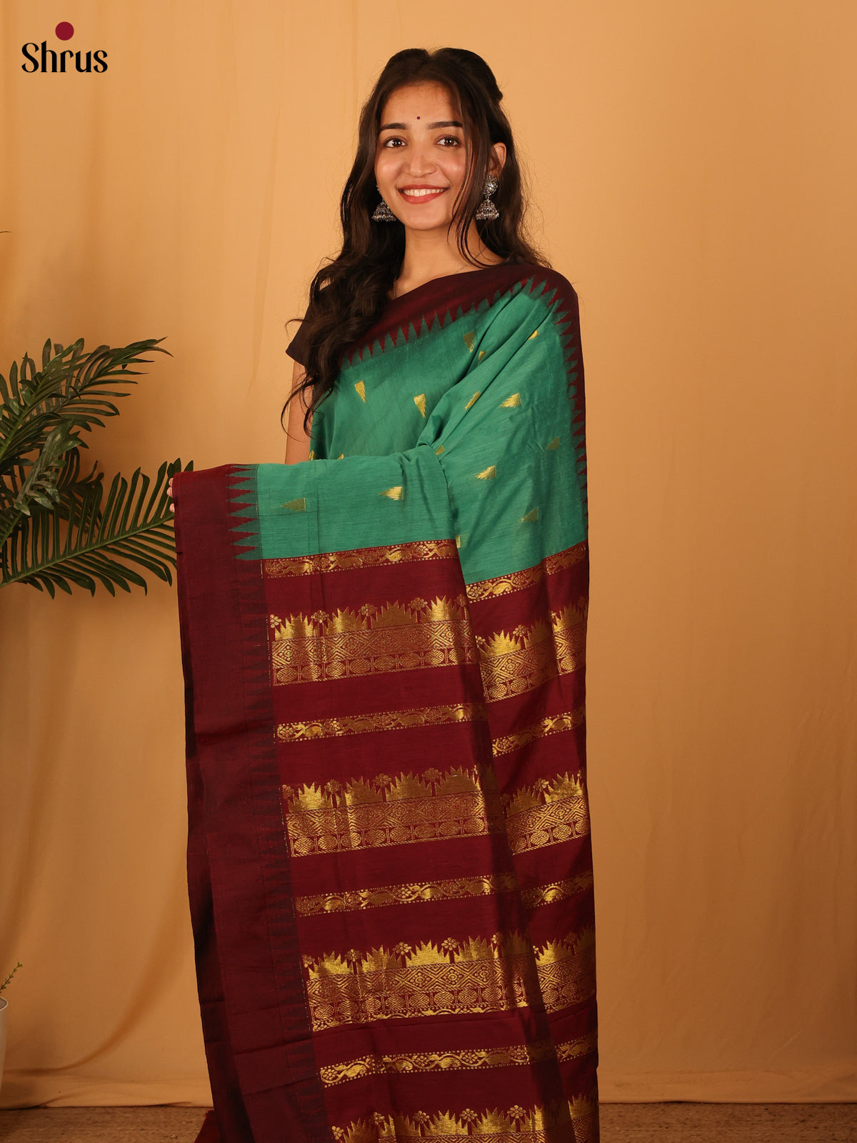 Green & Maroon - Kalyani Cotton Saree - Shop on Shrus.com