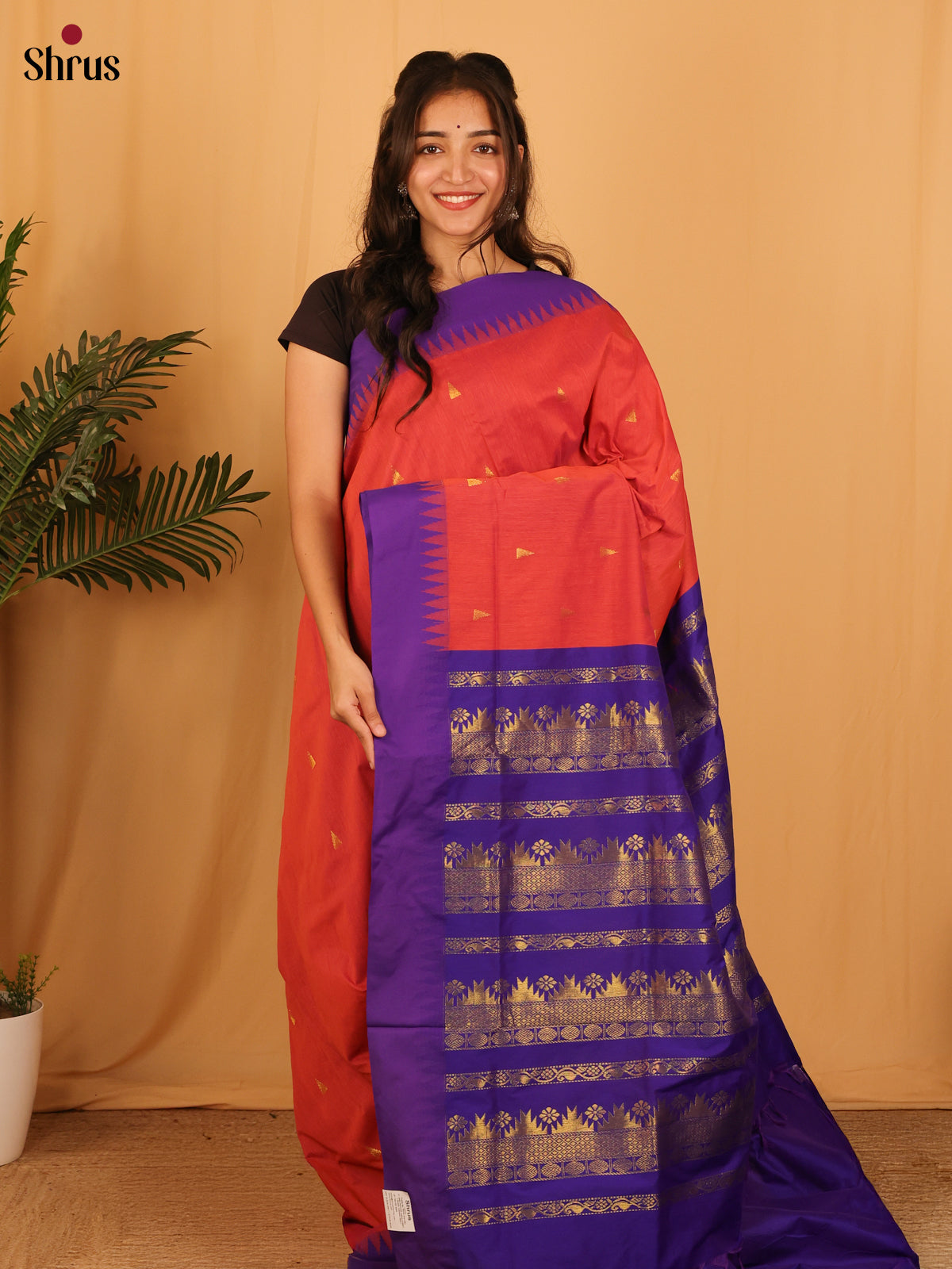 Red & Violet - Kalyani Cotton Saree - Shop on Shrus.com