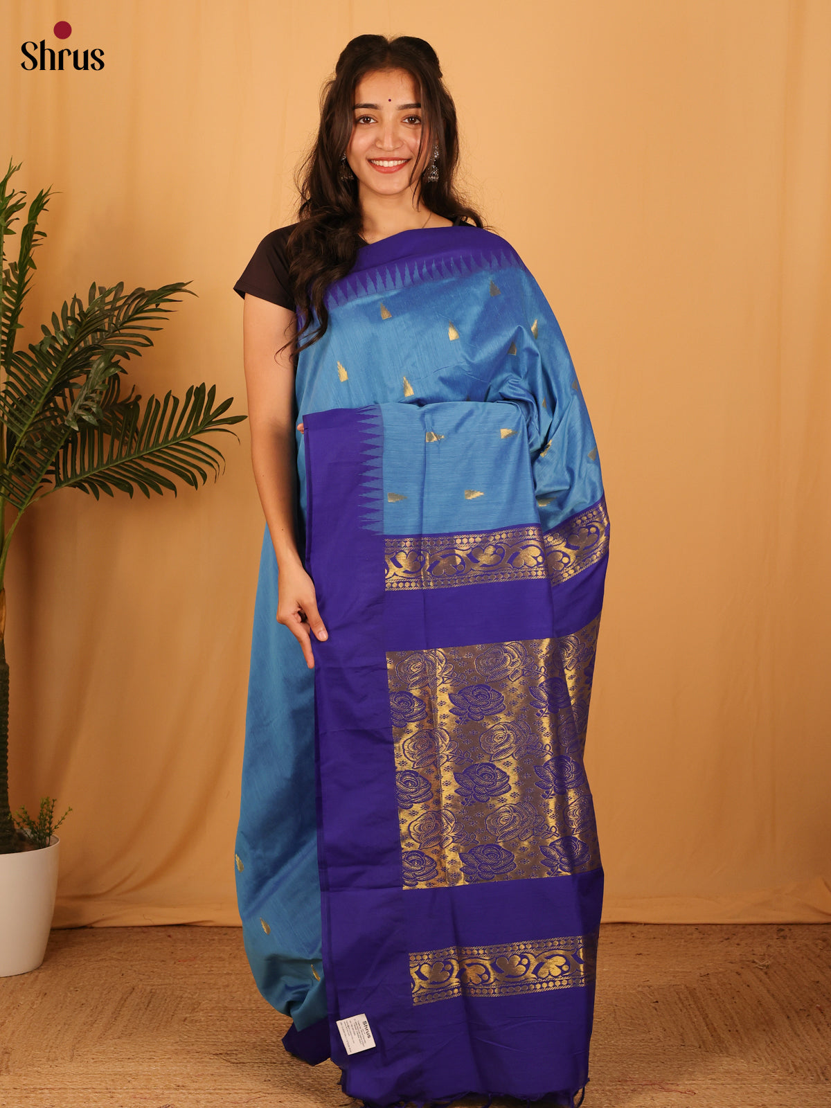 Blue & Navy Blue - Kalyani Cotton Saree - Shop on Shrus.com