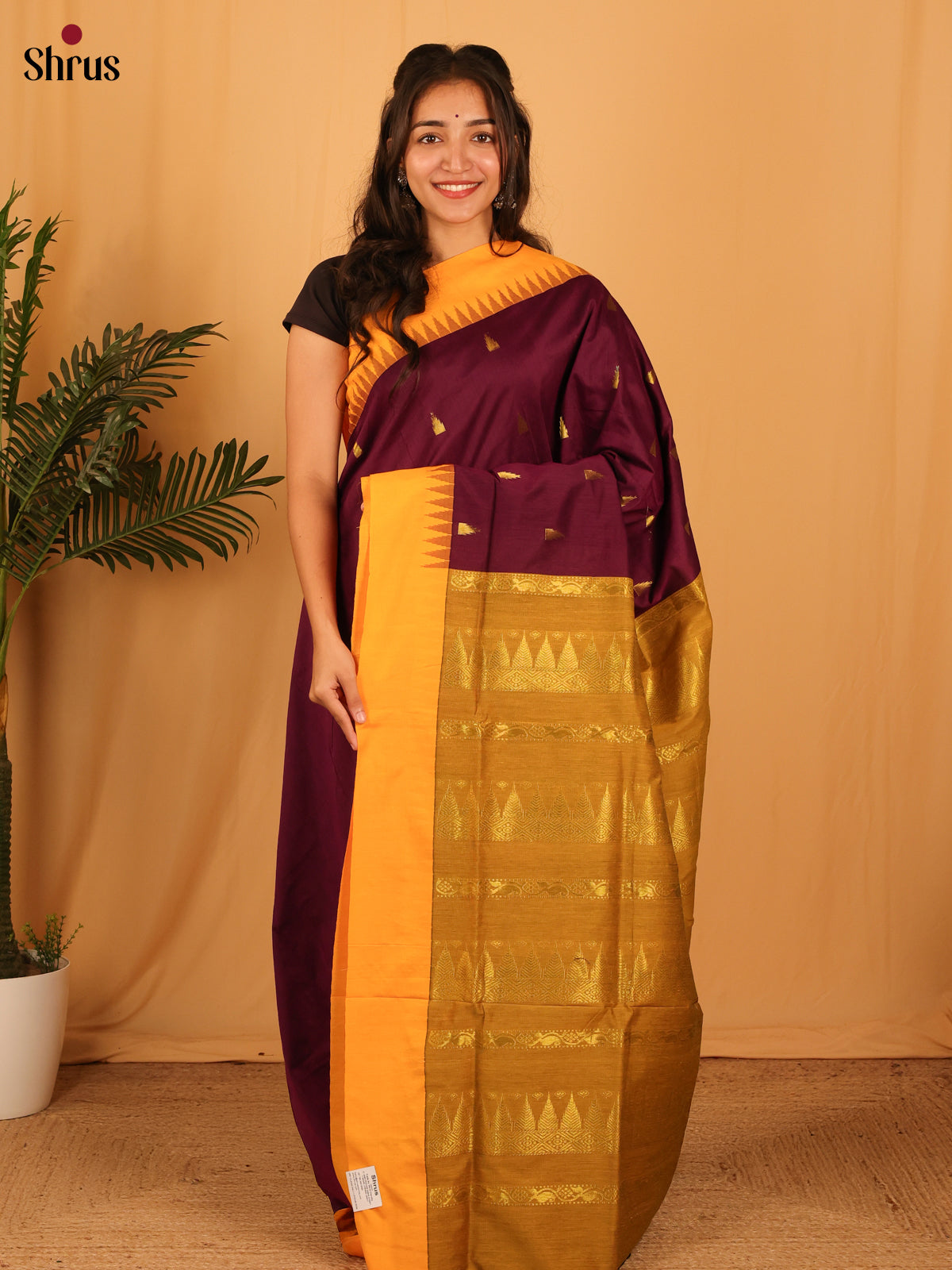 Violet & Mustard- Kalyani Cotton Saree - Shop on Shrus.com
