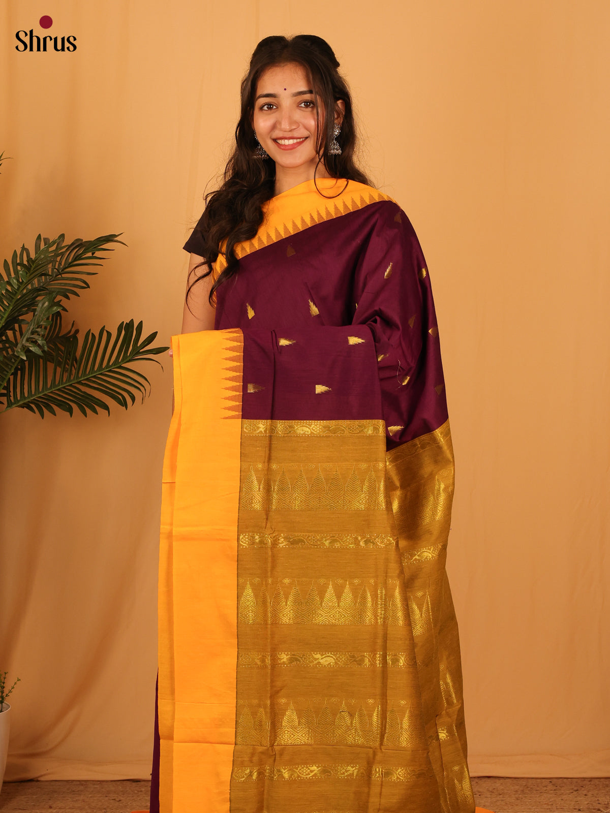 Violet & Mustard- Kalyani Cotton Saree - Shop on Shrus.com
