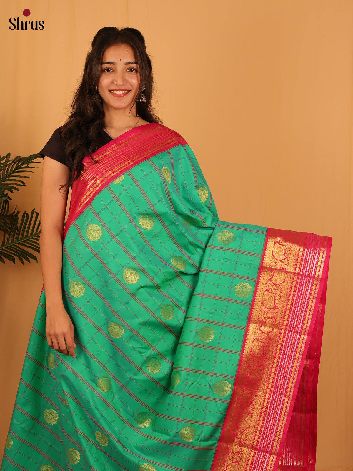 Green & Pink - Bangalori silk Saree - Shop on Shrus.com