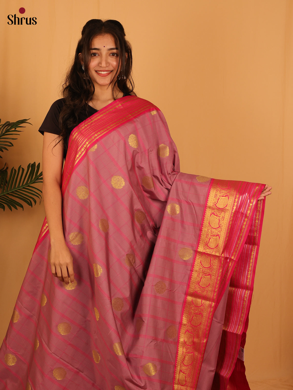 Mauve & Pink - Bangalori silk Saree - Shop on Shrus.com