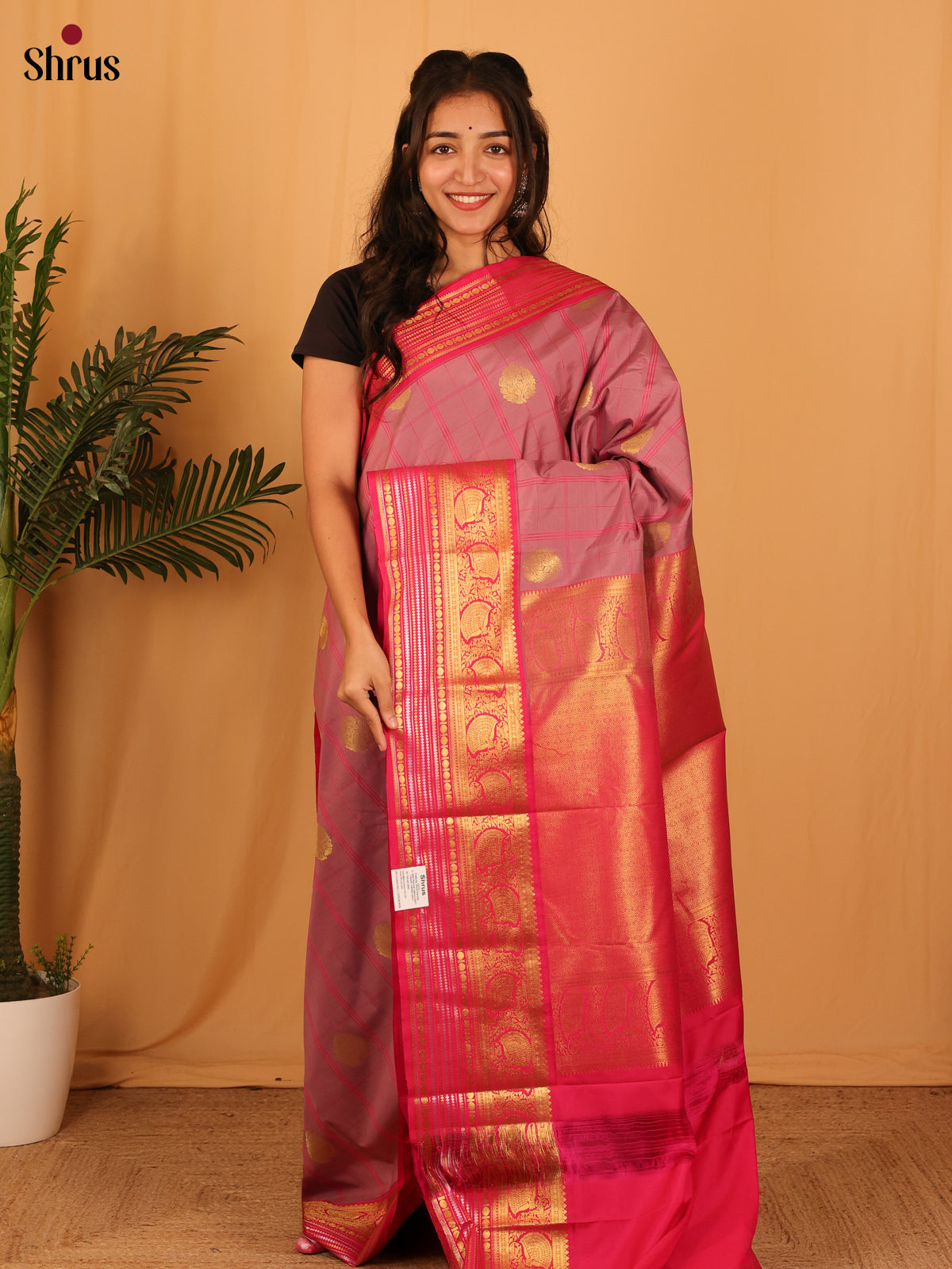 Mauve & Pink - Bangalori silk Saree - Shop on Shrus.com