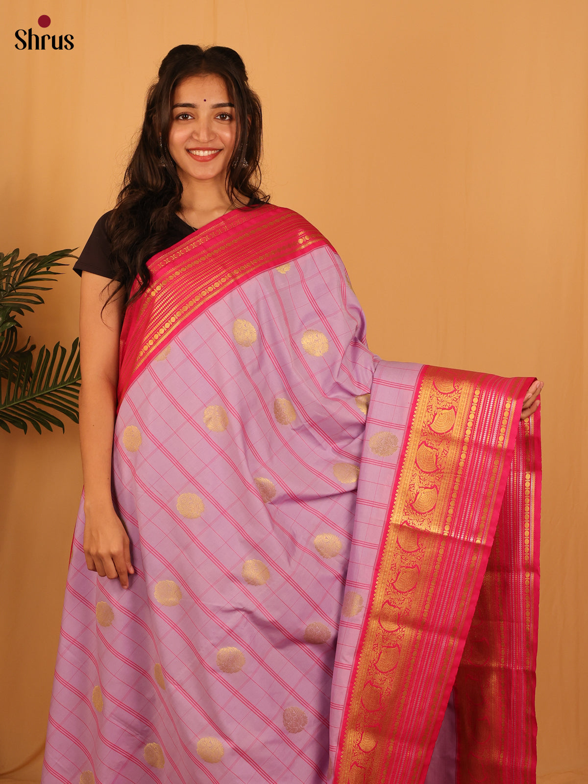 Lavender & Pink - Bangalori silk Saree - Shop on Shrus.com