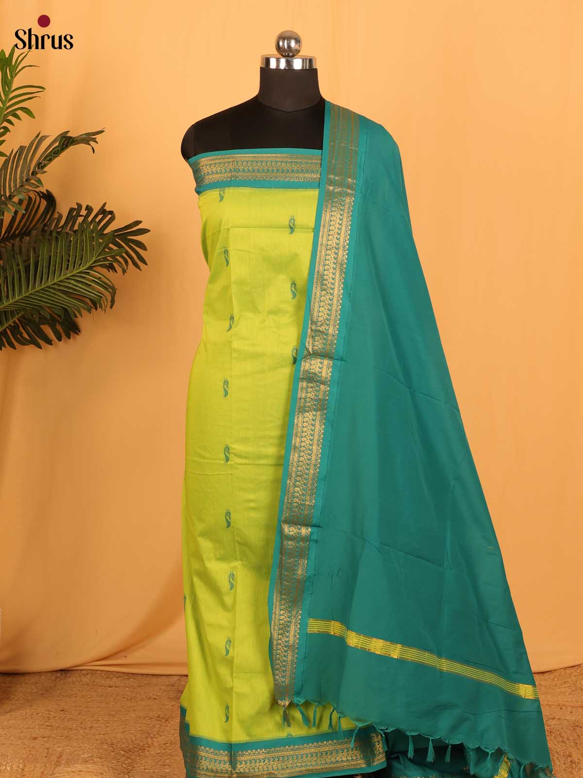 Lime Green & Green - Kalyani Cotton salwar unstitch - Shop on Shrus.com