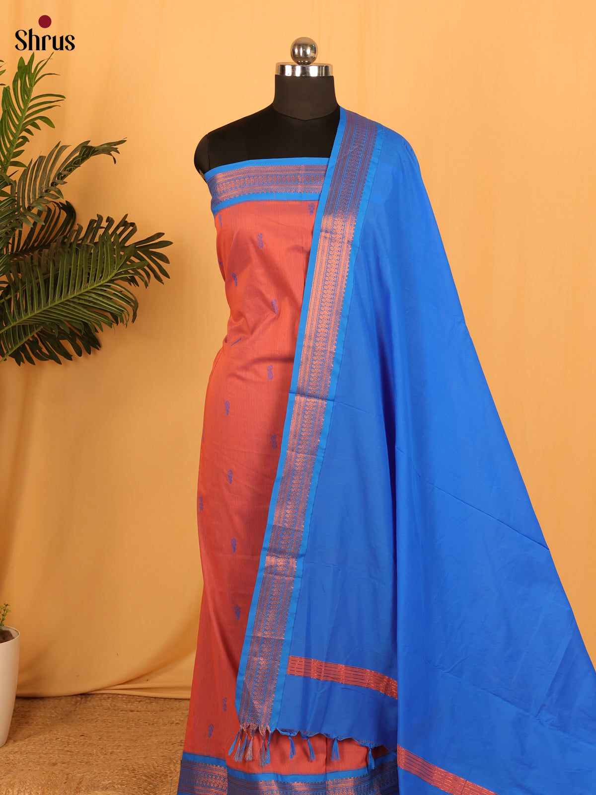 Orange & Blue - Kalyani Cotton salwar unstitch - Shop on Shrus.com