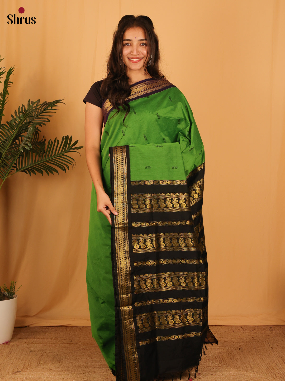 Green & Black - Kalyani Cotton Saree - Shop on Shrus.com